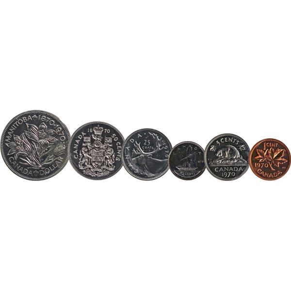 Specimen Coin Set;  1970 Specimen Set.  Lot of 6 coins all ICCS graded Superb Gem SPECIMEN-66.  A gr