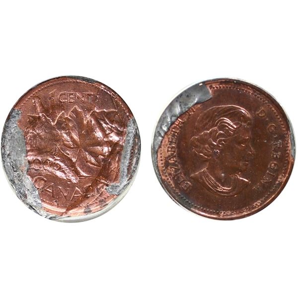 Error Coin;  2005 1¢ Non Magnetic CCCS About Uncirculated-50.  Displays Multiple Errors and overstri