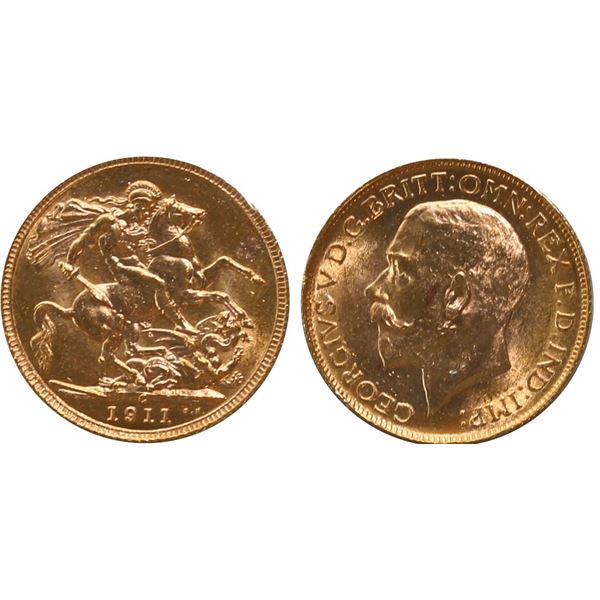 1911-C Gold Sovereign.  A nice BU example.