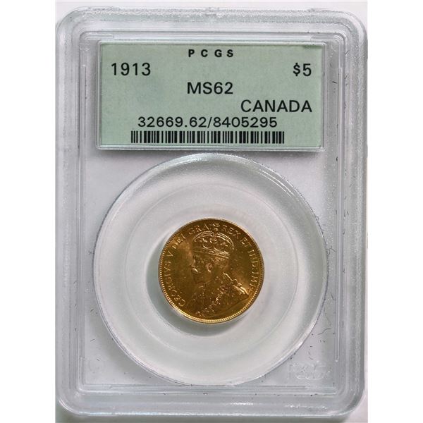 1913 $5 Gold PCGS Choice Mint State-62 Lustrous.