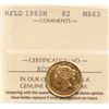 Image 2 : Nfld; 1882H $2 Gold ICCS Choice Mint State-63, well struck with nice surfaces and nice cameo contras