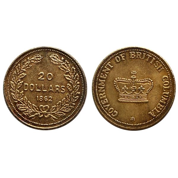 Government of British Columbia Counterfeit/Reproduction 1862 Gilt $20 Gold Rush Coin