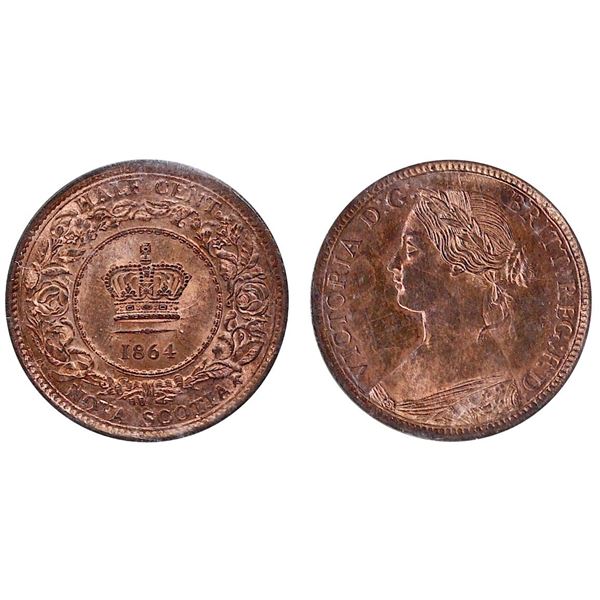 N.S. 1864 1/2¢ ICCS Gem Mint State-65.  Lustrous 90% red gem example.  A superb and superior Pristin