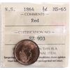 Image 2 : N.S. 1864 1/2¢ ICCS Gem Mint State-65.  Lustrous 90% red gem example.  A superb and superior Pristin