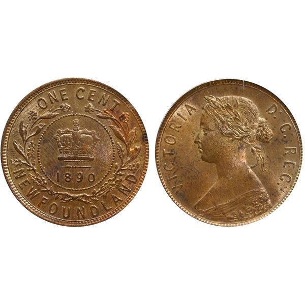 Nfld; 1890 1¢ PCGS Very Choice Mint State-64 BN - 50% RED lustre. Superb lustrous and attractive iss