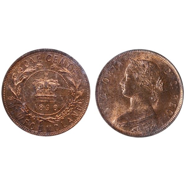Nfld; 1896 1¢ ICCS Gem Mint State-65RD.  Gem 90% red and lustrous issue,  should designate the Wide 