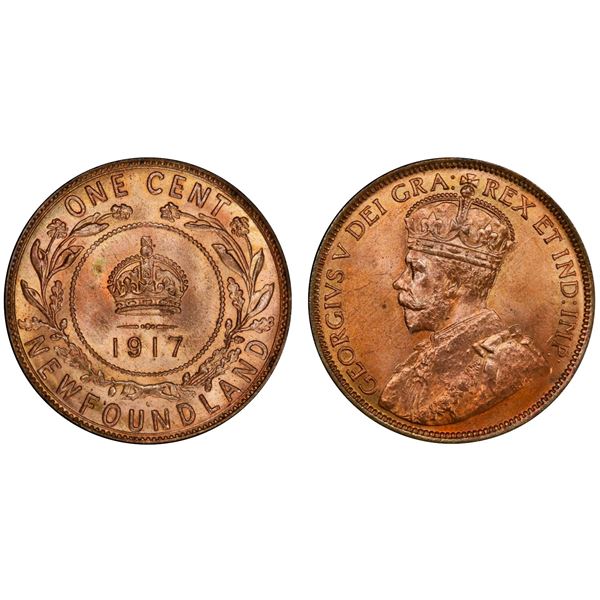 Nfld; 1917c 1¢ PCGS/ICCS Very Choice Mint State-64RD.  90% red and yellow tints.