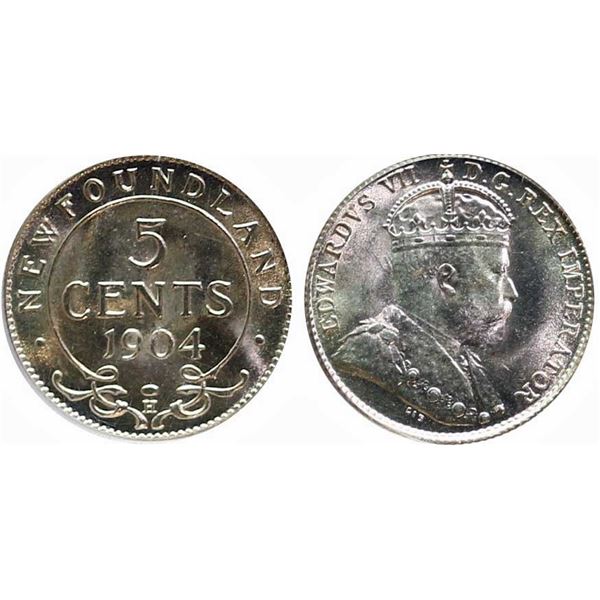 Nfld; 1904H 5¢ PCGS Superb Gem Mint State-66 Fully brilliant and lustrous with just a hint of golden