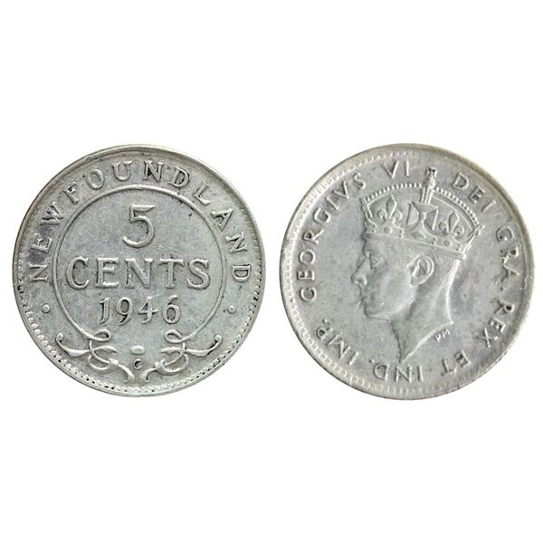 Nfld; 1946c 5¢ ICCS About Uncirculated-50 Highly sought after.
