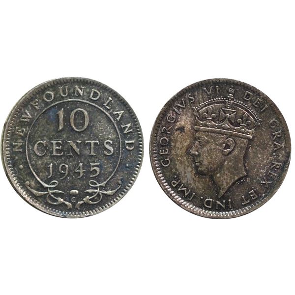Nfld; 1945 10¢ ICCS Gem Mint State-65 Superbly toned