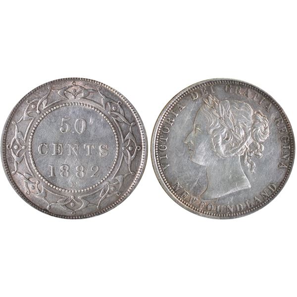 Nfld; 1882H 50¢ ICCS About Uncirculated-50, Lightly toned with lustrous surfaces.  Seldom offered in