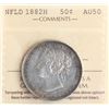 Image 2 : Nfld; 1882H 50¢ ICCS About Uncirculated-50, Lightly toned with lustrous surfaces.  Seldom offered in