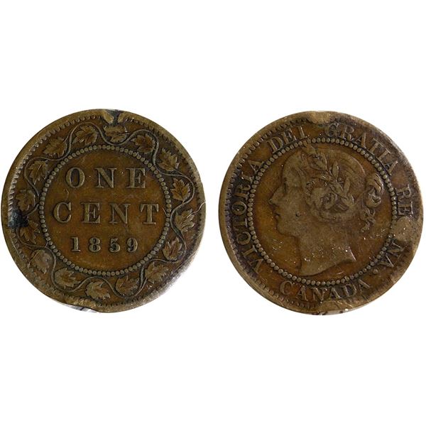 1859 1¢ "Brass" ICCS Damaged - (TCNC - Fine-12 with edge bumps). A Rare Brass example! A solid F-12 