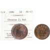 Image 1 : 1886 1¢ "Obv.2" ICCS Choice Mint State-63 Red.  Scarce date.