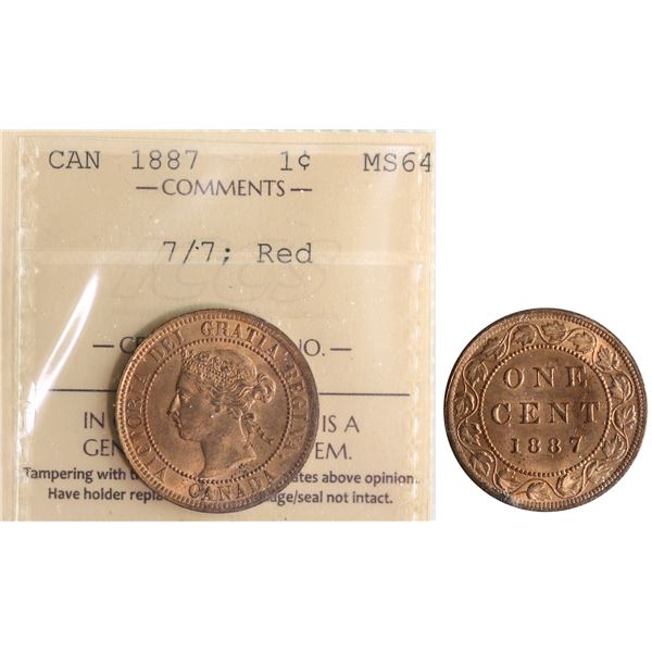1887 1¢ "7/7" ICCS Very Choice Mint State-64. Scarce variety.