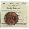 Image 2 : 1906 1¢ ICCS Gem Mint State-65 Red, A pleasing example with nice colour and clean surfaces.  A tough