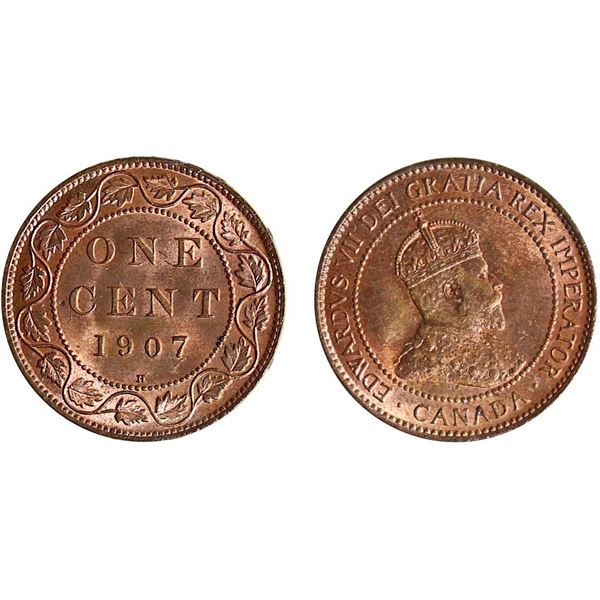 1907H 1¢ ICCS Very Choice Mint State-64 Red 90% red lustre.  A very nice example of this scarce issu
