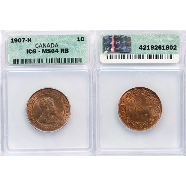 1907H 1¢ ICG Very Choice Mint State-64 RB, A nice example with lots of lustre.  Better date.