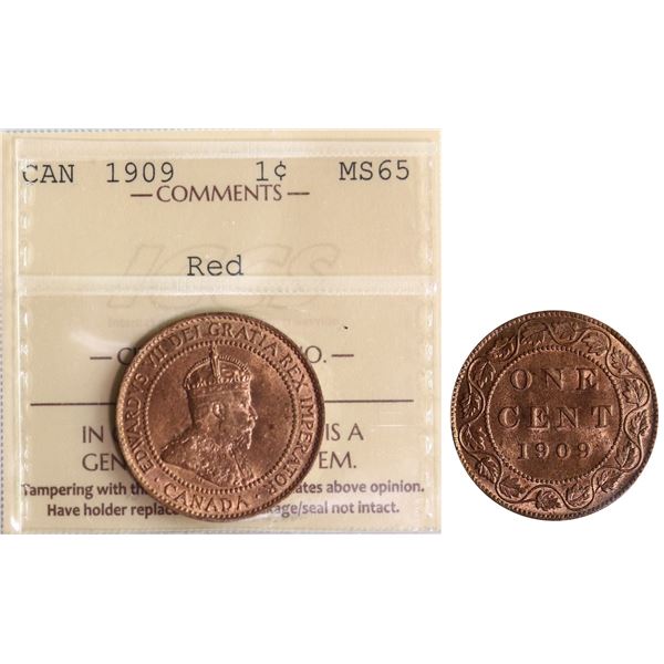 1909 1¢ ICCS Gem Mint State-65 Red 80% Red  lustre.