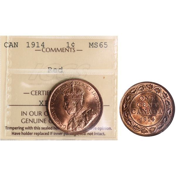 1914 1¢ ICCS Gem Mint State-65 Red 85% Red  lustre.