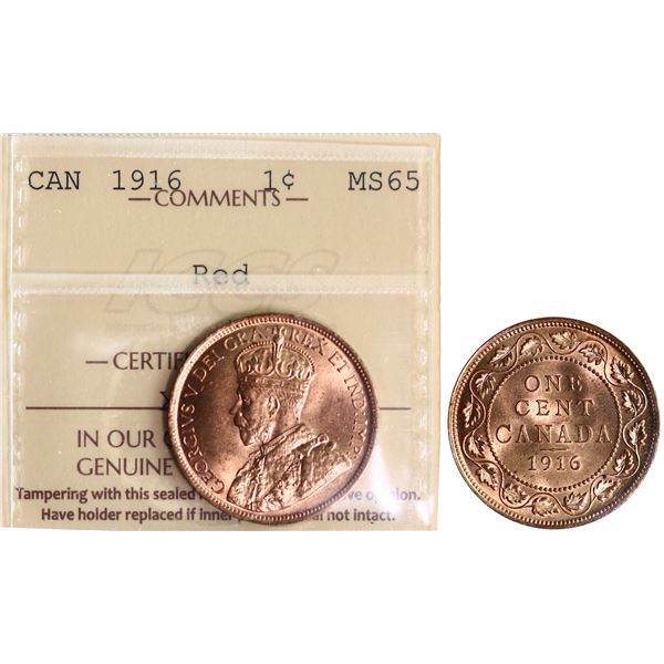 1916 1¢ ICCS Gem Mint State-65 Red 90% Red  lustre.