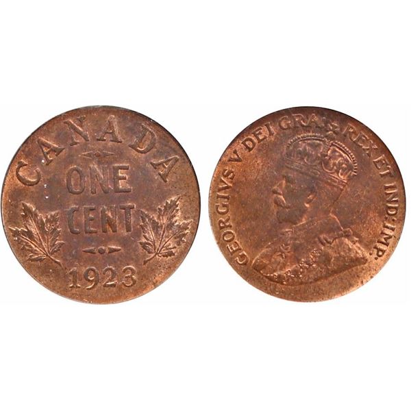 1923 1¢ PCGS Very Choice Mint State-64 Red 80% Red lustre.  Attractive vivid lustre with smooth shad