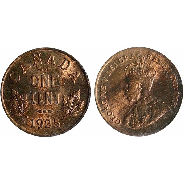 1925 1¢ ICCS Choice Mint State-63 Red, a very nice and desirable key date with 75% red lustre.