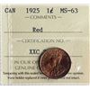 Image 2 : 1925 1¢ ICCS Choice Mint State-63 Red, a very nice and desirable key date with 75% red lustre.