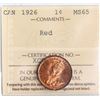 Image 2 : 1926 1¢ ICCS Gem Mint State-65 Red. - Full Red  - 100% lustrous.  Spectacular pristine issue and lus