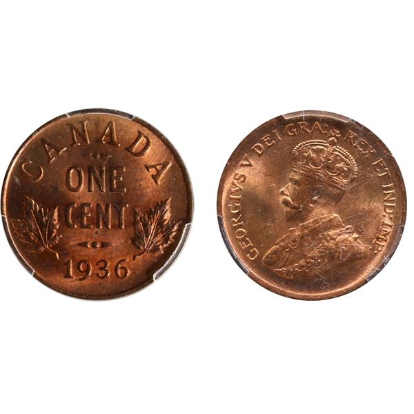1936 1¢ PCGS Gem Mint State-65 Red - 95% Full Red.  Another near Full red and lustrous coin.   Ex.Pi
