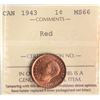 Image 2 : 1943 1¢ ICCS Superb Gem Mint State-66RD. Gem 95% red example and fully lustrous example. Definitely 