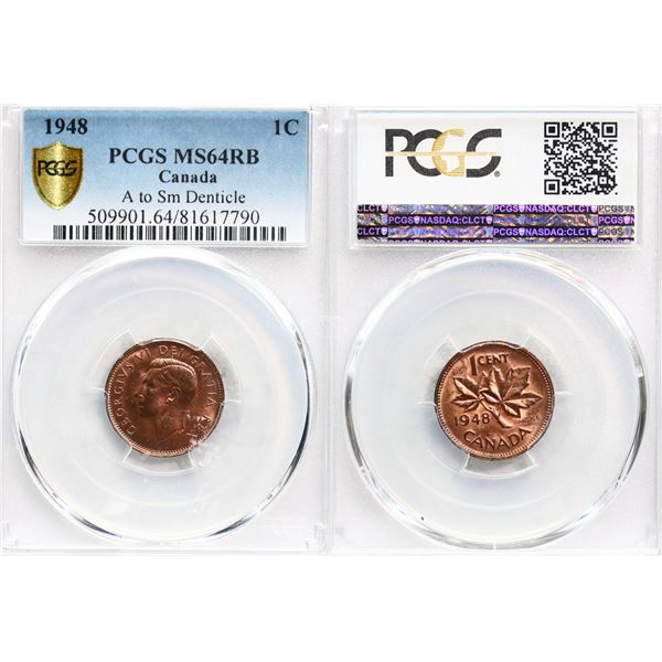 1948 1¢ "A to Small Denticle" PCGS Very Choice Mint State-64 RB.  Scarcer variety