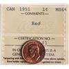 Image 2 : 1951 1¢ ICCS Superb Gem Mint State-66RD. Virtually Full red and lustrous example. Prominence V saw a