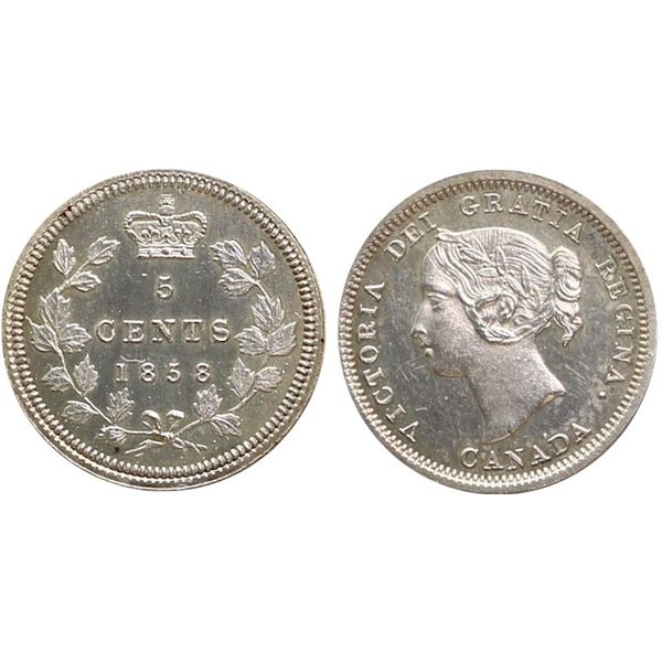 1858 5¢ "Small date" ICCS Choice SPECIMEN-64.  A superb and scarce specimen example displaying a mir