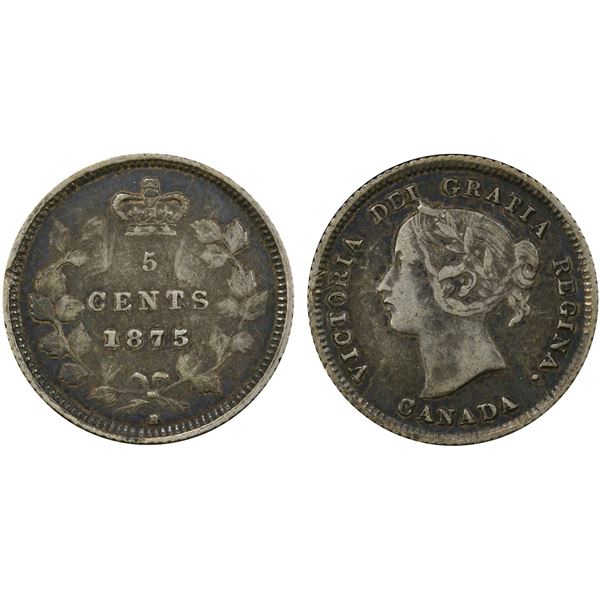 1875H 5¢ "Large Date" PCGS Choice Very Fine-30. Rare and sought after variety.