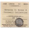 Image 2 : 1880H 5¢ "Obv.3 - Error H" ICCS Gem Mint State-65.  Light silver and russet tones over full underlyi