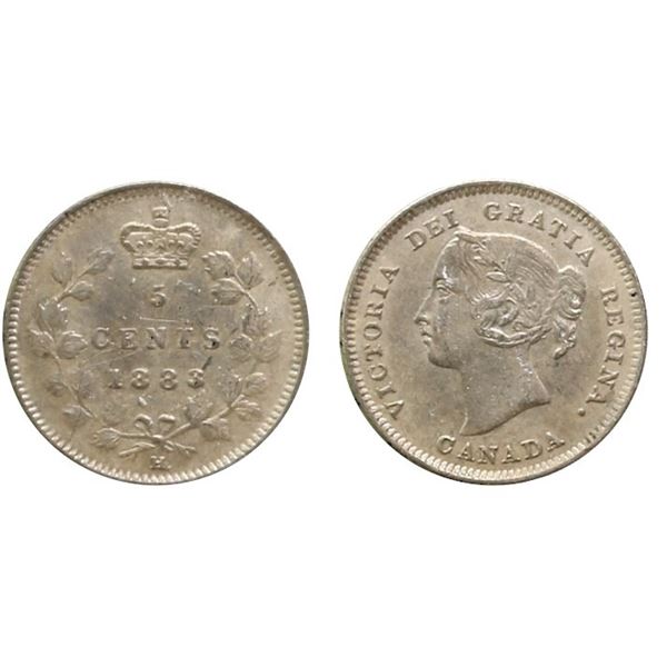 1883H 5¢ "Obv.4" ICCS About Uncirculated-50  rare obverse type rarely seen and offered in this condi