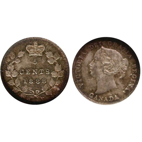 1888 5¢ NGC Very Choice Mint State-64, Nice gold, russet and emerald tones over full underlying lust