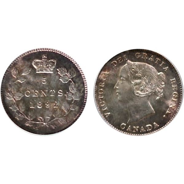 1892 5¢ ICG Gem Mint State-65 Delicate gold and russet tones over full underlying lustre.  A vey nic