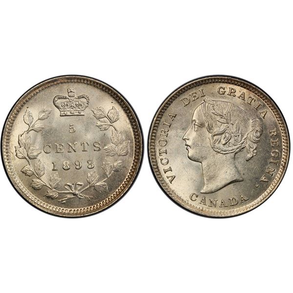 1893 5¢ "8/8, 9/9 - RP2 PCGS Superb Gem Mint State-66 Superb eye appeal with strong Cameo contrast. 