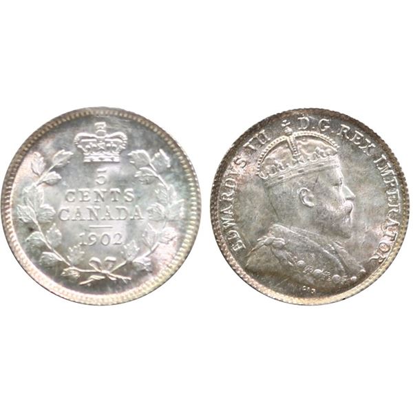 1902 5¢ ICCS Superb Gem Mint State-66.  Delicate gold and russet tones over full underlying lustre.