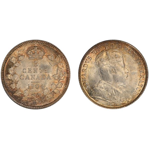 1904 5¢ PCGS Superb Gem Mint State-66+. Wonderful and allusive pedigree on an exquisite semi key Edw