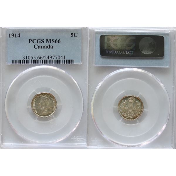 1914 5¢ PCGS Superb Gem Mint State-66 Well struck, Fully brilliant with stunning and original lustre