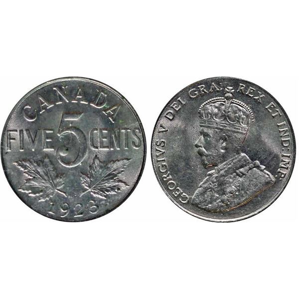 1923 5¢ ICCS Gem Mint State-65 Great lustre with nice surfaces. Scarce this nice.