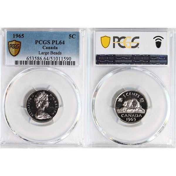 1965 5¢ Large Beads "Detached jewel" PCGS Choice Mint State-64 with light Cameo contrast. Nice field