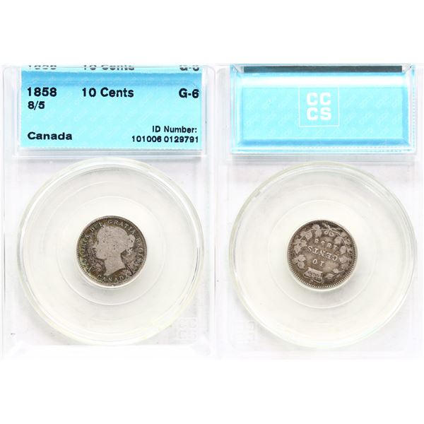 1858 10¢ 8/5 CCCS Good-6.  Nice variety issue at affordable price.
