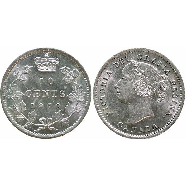1870 10¢ "Narrow O" ICCS Very Choice Mint State-64.  Blast white example with full lustre.  Attracti