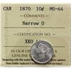 Image 2 : 1870 10¢ "Narrow O" ICCS Very Choice Mint State-64.  Blast white example with full lustre.  Attracti