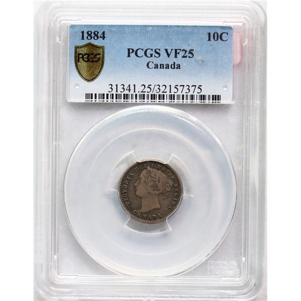 1884 10¢ PCGS Choice Very Fine-25. Lightly toned.  Nice key date.