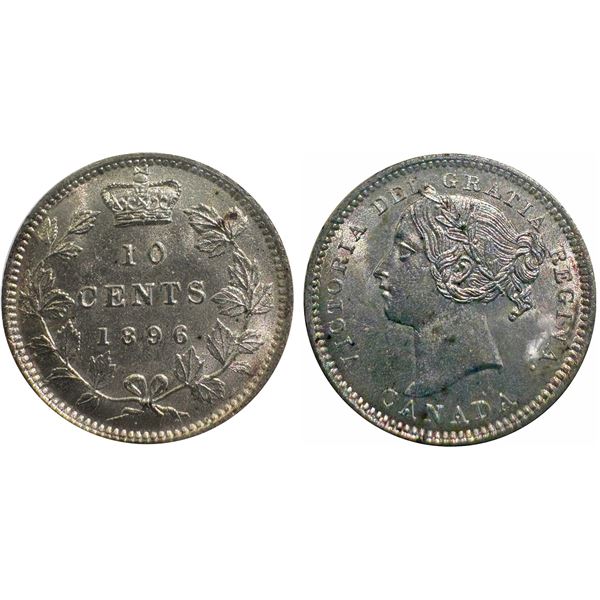 1896 "Obv 6" 10¢ ICCS Gem Mint State-65, Brilliant with lustrous ‘pop’.  A rarely 